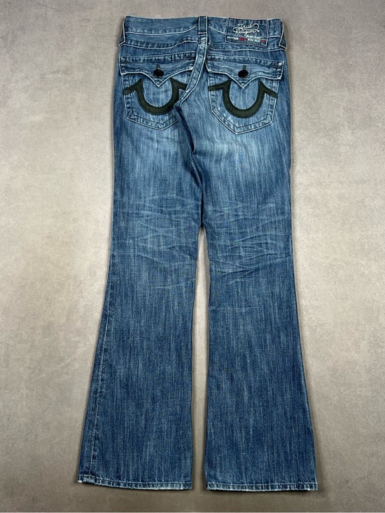 True Religion Denim - True Religion Women's Medium Blue Flared Jeans with Signature Pocket Detail